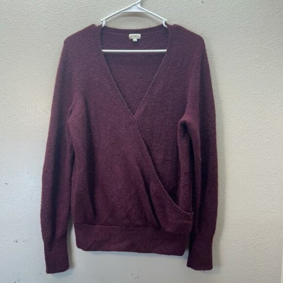 Cremieux Charlotte Wool Alpaca Blend Long Sleeve Burgundy Wrap Sweater Top Sz L - Picture 1 of 4